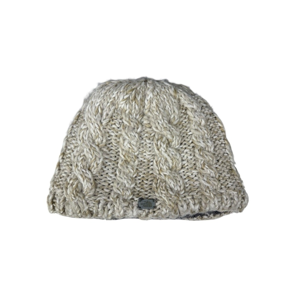 North Face cable knit‎ fleece lined beanie Winter Hat Tan Ski Snowboarding Snow